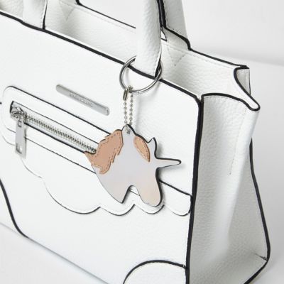 Girls white structured unicorn tote bag